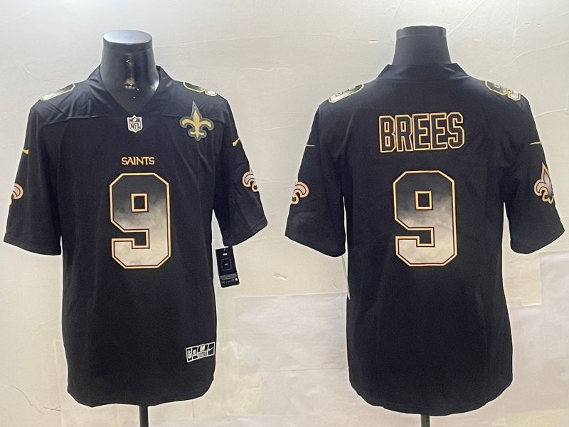 Men New Orleans Saints #9 Brees Black Nike Smoke Fashion 2024 Limited NFL Jersey style 4